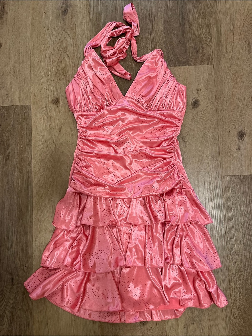 Y2k City Triangles Pink Halter Ruffle Dress